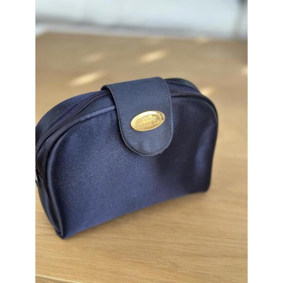 Vintage Christian Dior Parfums Navy Cosmetic Bag Makeup Travel Pouch Zip Case - Picture 3 of 7